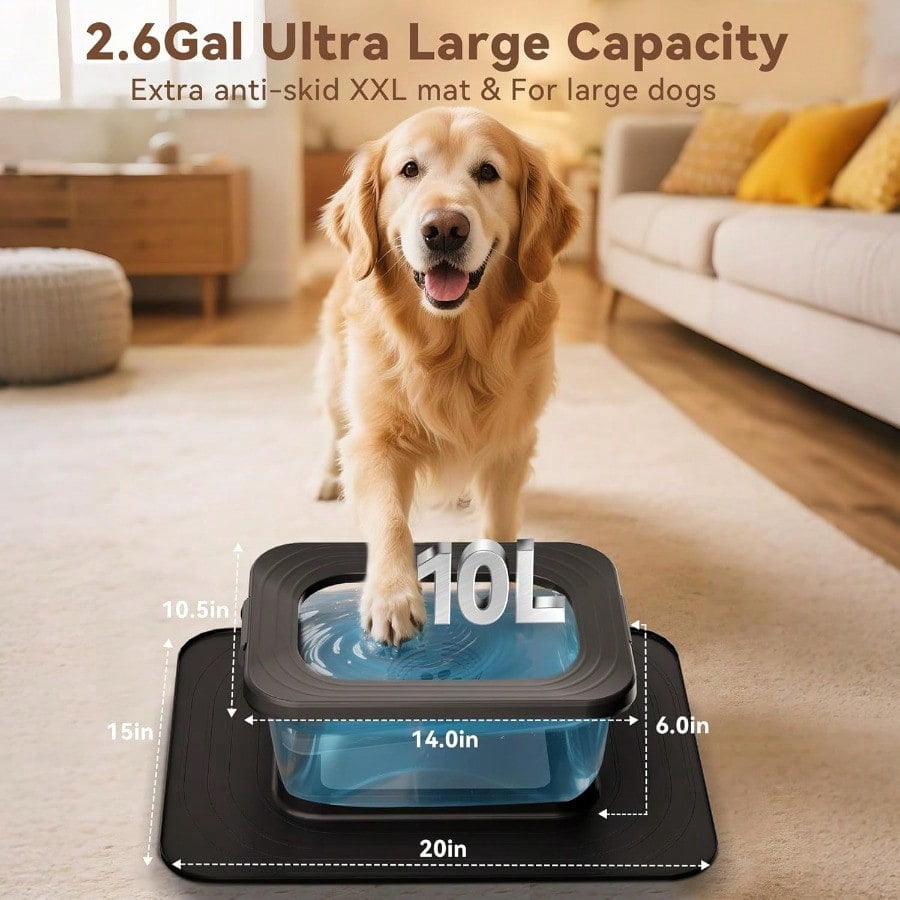 10L No Spill Dog Water Bowl 2.6 Gal Stainl Steel No Splash Large Dog Water Bowl with NonSlip Silicone Mat Sof Slow Drinking Pet Bowls for My Drinkers Indoor/Outdoor Use Black