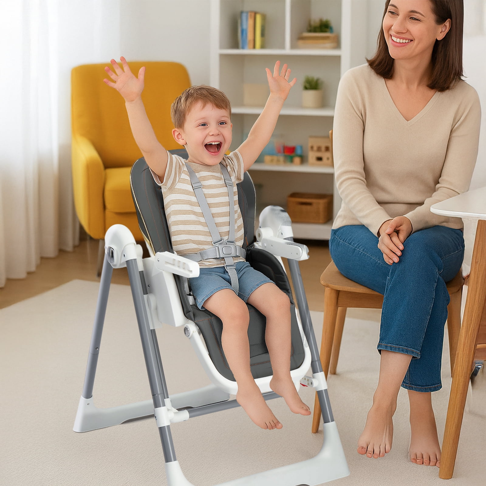 Ktaxon Baby High Chair, Convertible 6 in 1 Baby Highchair with Swing Function for Babies and Toddlers, with 5-Point Safety Harness, Adjustable Dining Tray, Backrest, Footrest & Height, Gray