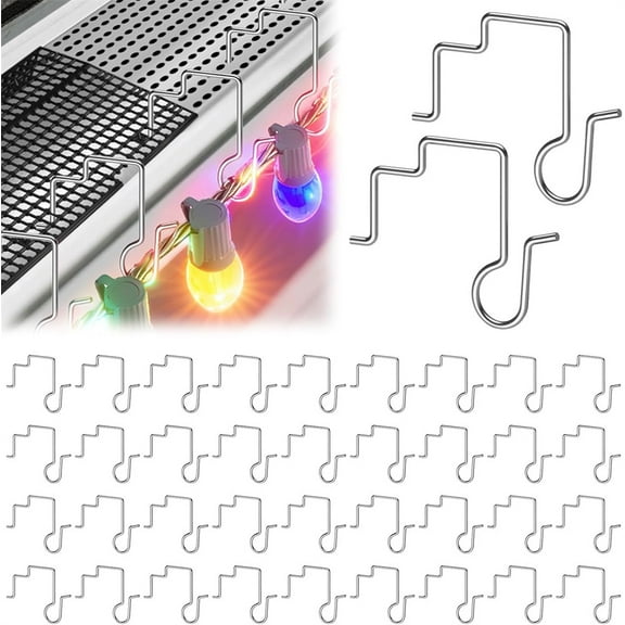 50 Pcs Christmas Gutter Light Hooks, NOGIS Stainless Steel Christmas Gutter Clips, Outdoor Mesh Light Hanger Hook for Xmas Halloween Holiday Party Hanging Decoration