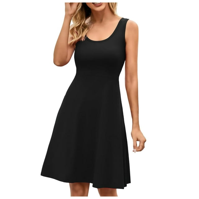 Vestido sin mangas de verano con cuello redondo y corte acampanado para mujer - Informal para la playa o fiestas - Tallas S-XL