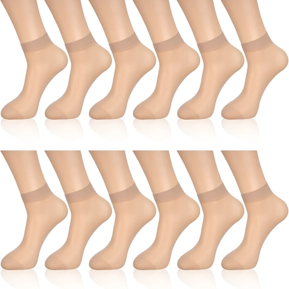 TELOLY 12 Pairs Sheer Ankle Socks for Women - Thin Nylon Transparent Low Cut Hosiery - Invisible Short Dress Stockings for Pumps, Flats & Summer Shoes
