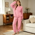 thumbnail image 2 of Mifsaly Fuzzy Fleece Pajamas for Women Set Cable Knit Long Sleeve Pullover Top and Jogger Pants Relaxed Fit Winter Warm Pajamas Sleepwear Pink,XL, 2 of 4