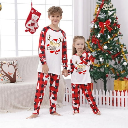 

Far Ni Fall Fashion 2023 Pajamas Children s Christmas Parent-Child Suit Round Neck Long Sleeve Plaid Christmas Homewear Suit Christmas Pajamas