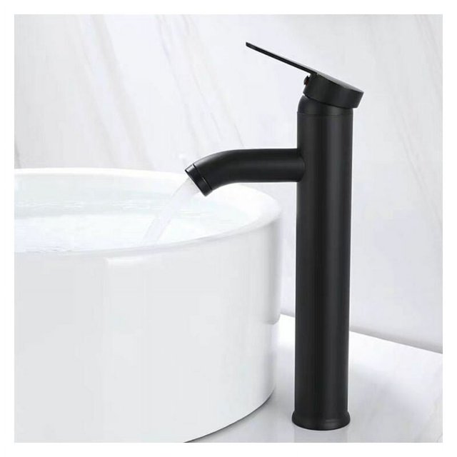CHAO Mezclador de lavabo, diseño de caño alto, grifo de un solo orificio, para lavabo sobre encimera para baño en cobre cromado con aireador extraíble