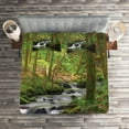 thumbnail image 2 of Ambesonne River Quilted Coverlet 3 Pcs, Forest over Mossy Rocks, Queen Size, Apple Green Umber, 2 of 2