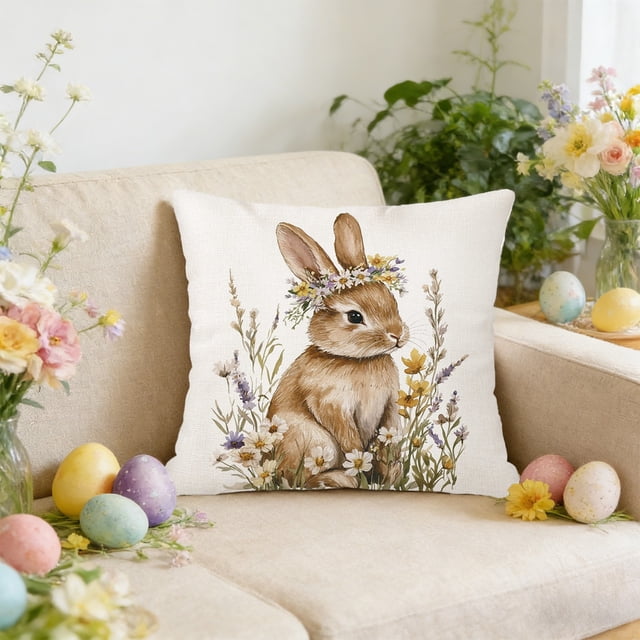 Uuiauoio Spring Easter Bunny Throw Pillow Covers Rabbit Decorative Pillows Case Soft Velvet Cushion Covers for Couch Sofa Patio Garden Spring Decor