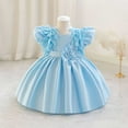 thumbnail image 2 of SERTG Little Girls' Party Dress Sheer Paneled Skirt with Back Zipper Short Sleeve Round Neck Princesse Outfit for 6 Months-4 Years(Blue,4 Years), 2 of 6