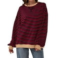 thumbnail image 5 of TEMOFON Womens Fall Tops Crewneck Oversized Sweatshirt Striped Color Block Tops Casual Long Sleeve Shirts Loose Pullover Sweaters Trendy T Shirts, 5 of 6