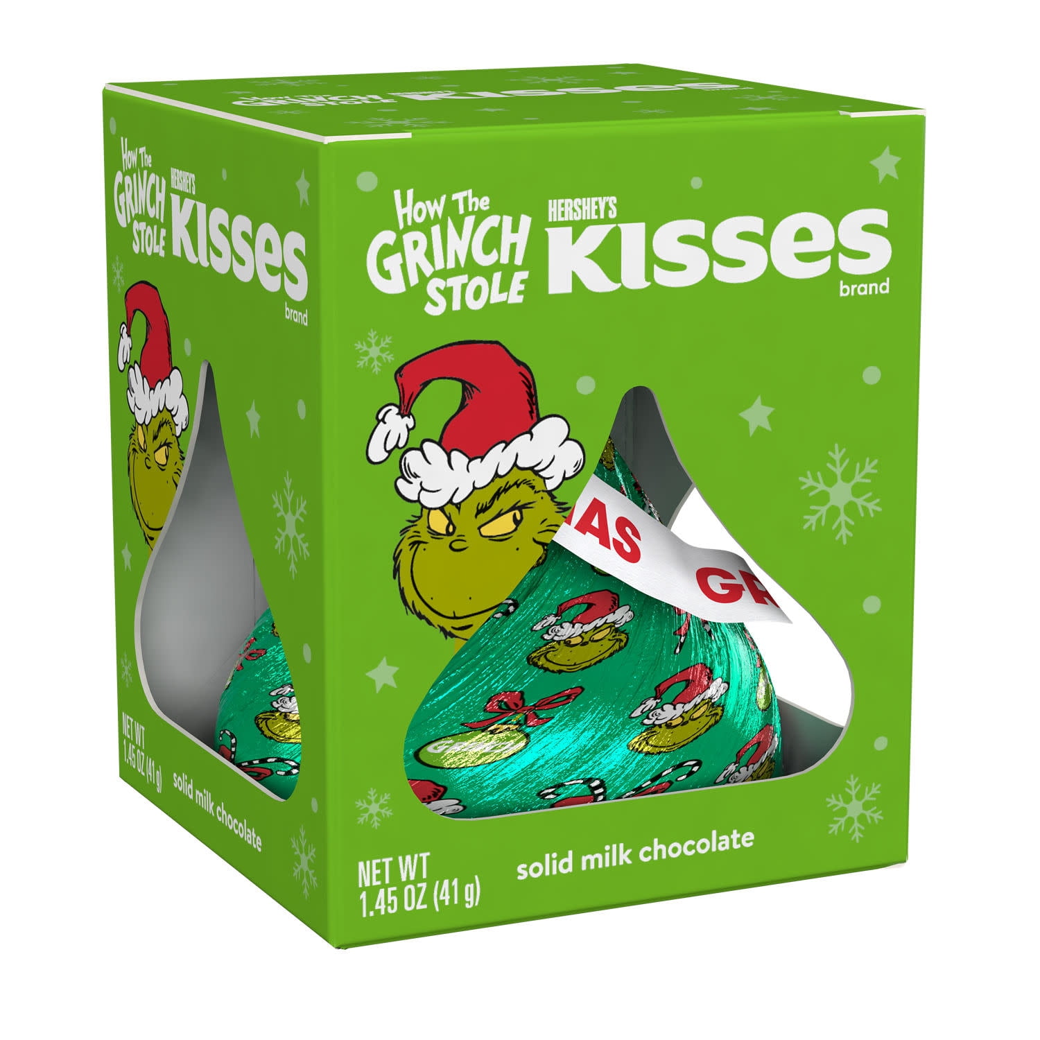 (4 pack) Hershey's Kisses Grinch Solid Milk Chocolate Christmas Candy Stocking Stuffers, Gift Box 1.45 oz