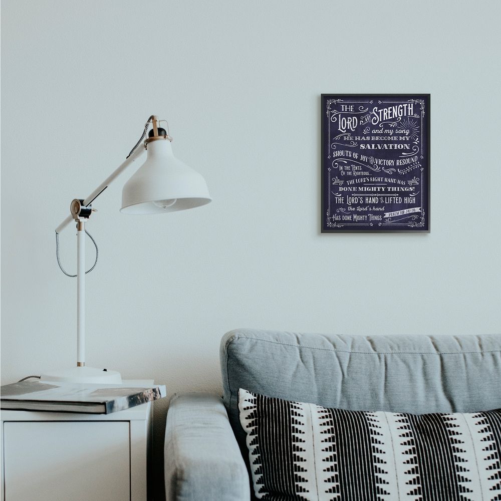 Stupell Industries Lord is My Strength Faith Based Psalm Text Blue White Designed by Mollie B.