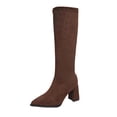 thumbnail image 2 of Women Pointed Toe Knee‑High Boots, Soft Stretch Suede Tall Long Boots, Side Zipper Chunky Block Heel Dress Boots for Fall Winter, 2 of 9