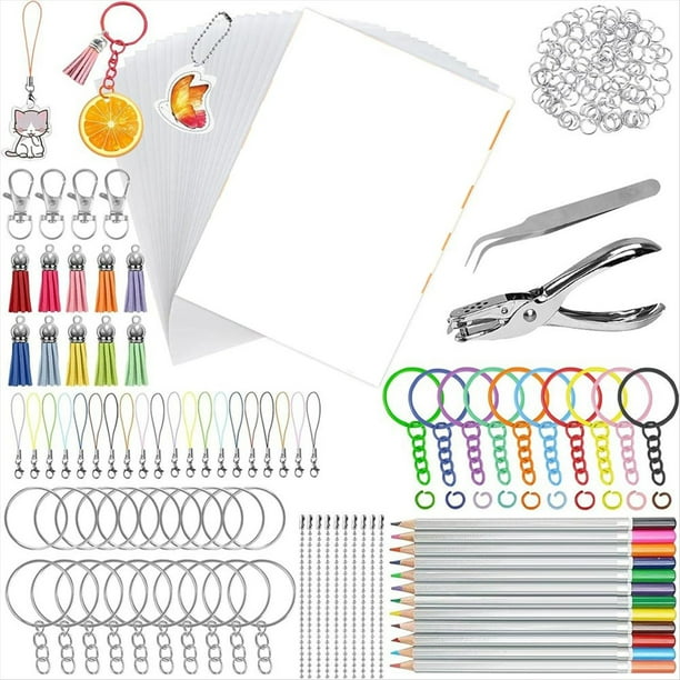 Kit De Plástico Retráctil Auihiay De 198 Piezas – 20 Hojas, Perforadora, Llaveros Y Lápices Para Manualidades Y Regalos Creativos