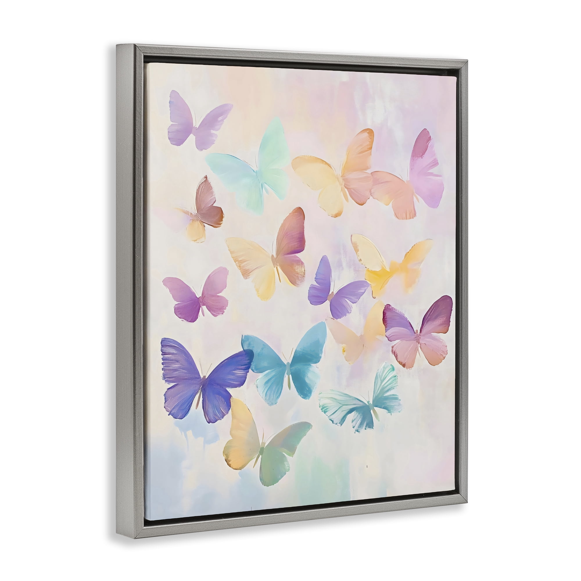 Stupell Industries Pastel Butterfly Dreams Gray Framed Floater Canvas Wall Art, design by The Prints Vibe