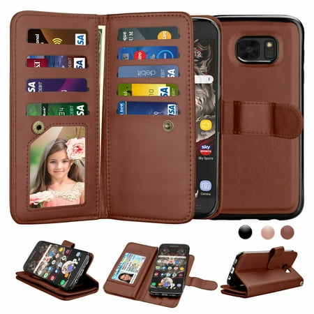 Galaxy S7 Cases, Samsung S7 Wallet Case, S7 Pu Leather Cover, Njjex Pu Leather Magnet Stand Folio Flip Built-in 9 Card Slots With Wrist Strap Wallet Cases Cover For Galaxy S7 5.5"