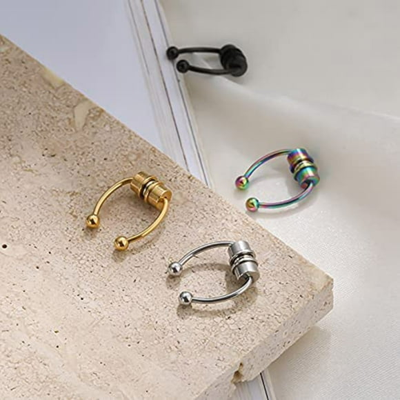 Anneau de Nez Magnétique Septum Bling Coloré Fer à Cheval Faux Anneau de Nez Ensemble Acier Inoxydable Non Perforé pour Femmes Hommes Réutilisable Faux Piercing Bijou, Or 2