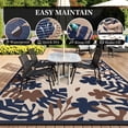 thumbnail image 2 of Outdoor Rug 8x10 ft Outdoor Carpet Camping Mat-Modern Floral & Leaf Rugs Reversible Mat Plastic Straw Rugs for Patio Camping RV Porch Balcony Backyard Picnic Deck Beach Beige&Dark Blue, 2 of 7