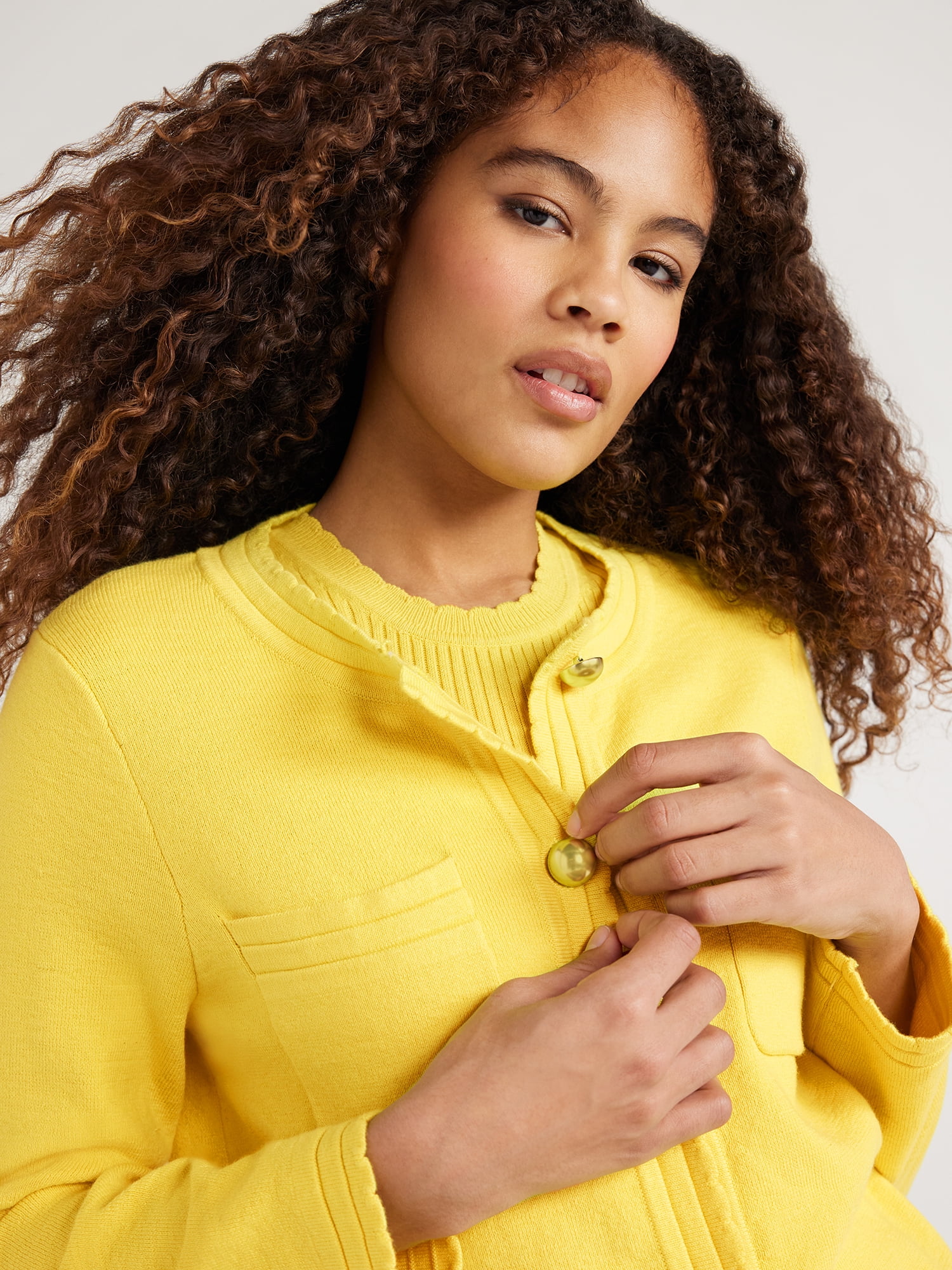 Free Assembly Women’s Long Sleeve Cardigan Sweater with Chest Pockets, Midweight, Sizes XS-XXL