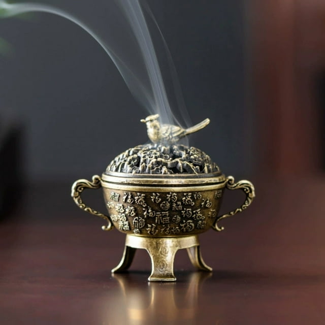 Brass Incense Burner "Fu Dao Magpie"| Lucky Bird Design Censer,Chinese Tea Ceremony Aromatherapy Decor