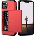 thumbnail image 1 of KOMI pour iPhone 13 Étui avec Porte-Cartes [Ranger 5 Cartes] Double Couche Robuste Antichoc Étui Portefeuille iPhone 13 avec Fente pour Carte Cachée Grand Étui de Rangement pour iPhone 13 (Rouge), 1 of 5