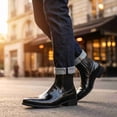thumbnail image 7 of Men's Metallic Western Chelsea Boots - Square Toe Ankle Boots with Elastic Side Panels & Embroidered Detailing (Available in Bronze & Black), 7 of 7