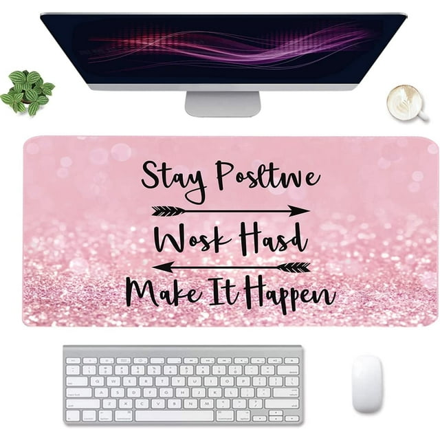 Extended Gaming Mouse Pad(35.4x15.7 in), Large Desk Pad Laptop Computer Keyboard Mat Waterproof Desk Decor Writing Pad for Work, Game, Office, Home - Pink Stay Positive