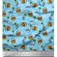 thumbnail image 1 of Soimoi Blue polyester Crepe Fabric Palm Tree & Girl Holiday Printed Fabric 1 Yard 42 Inch Wide, 1 of 3