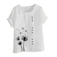 thumbnail image 4 of White Womens Tops Women's Cotton Linen Shirts Summer Casual Boho Floral Short Sleeve Blouse Oversized Loose Ladies Tunic Tops Shirts for Women, 4 of 4