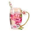 thumbnail image 2 of 4.7x3.5 Inch Rose Enamel Glass Mug, Lead Free Tea Cup With Matching Spoon, Premier Gift for Mom's Day Birthday, Multicolor, 2 of 7