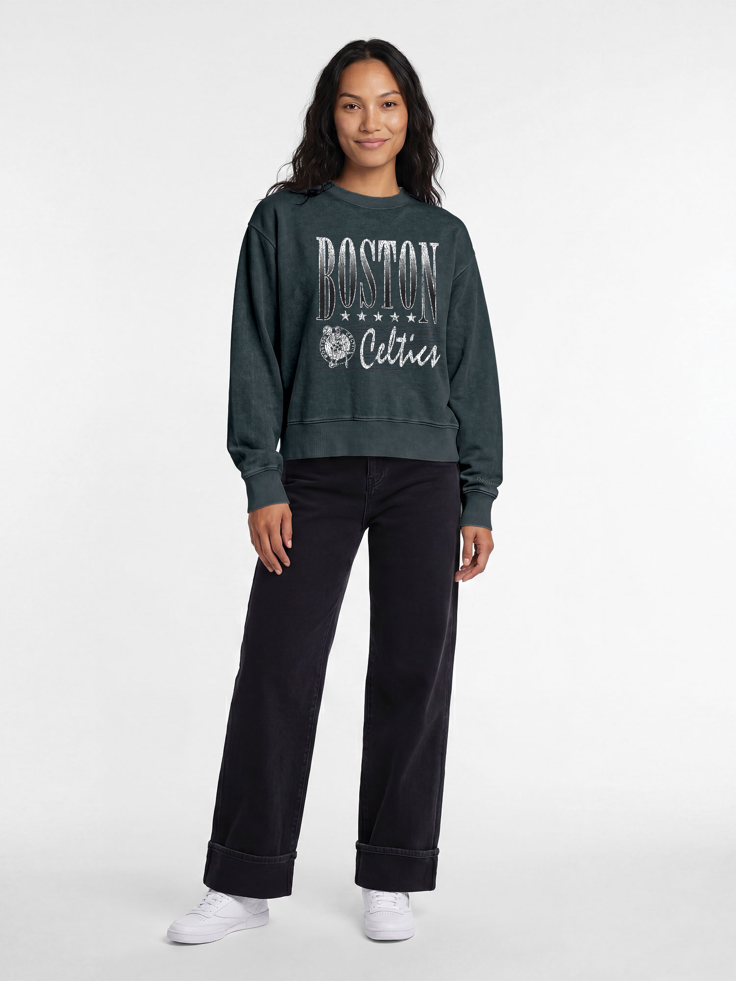 Boston Celtics Reebok Womens Denim Wash Mock Neck Sweatshirt
