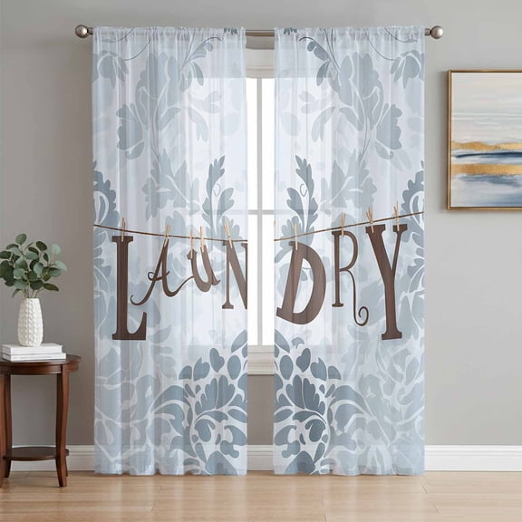 Laundry Blue Sheer Curtains 72 Inch Length 2 Panels Set, Vintage Boho Modern Country Style Flower Voile Window Treatment Rod Pocket Curtains Sheers Drapes for Bedroom/Living Room/Kitchen 52"x72"x2
