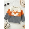 thumbnail image 3 of Baby Knit Sweaters Cute Long Sleeve Contrast Color Fox Print Pullover Tops Toddler Sweatshirts, 3 of 10