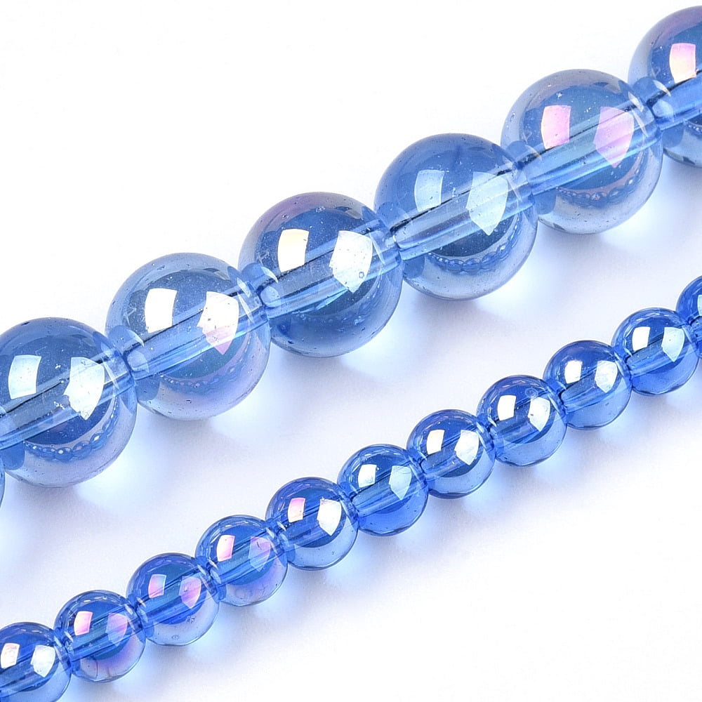 20strands Electroplate Transparent Glass Beads Strands AB color Round Royal Blue 8~8.5mm Hole: 1.5mm about 51~53pcs/strand 14.96 inch~15.55 inch(38~39.7cm)