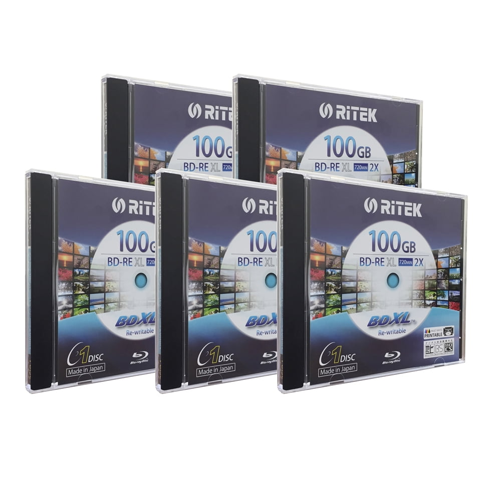 5 Pack Ritek Bd Re Xl Rewritable Bdxl 100gb Triple Layers 2x White Inkjet Hub Printable Blank Disc Walmart Com Walmart Com