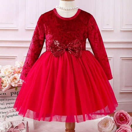 

Hbdhejl Outfit Set For Girls Boys Toddler Long Sleeve Ruffles Dresses Solid Color Tulle Dress Clothes Red 3-4 Years