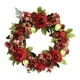 thumbnail image 2 of Corona de peonía de seda para puerta de entrada, con hojas rojas y verdes. Rojo 40cm, 2 of 9