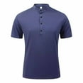 thumbnail image 2 of VSSSJ Mens Shirt Super Button Up Short Sleeve Stand Collar Tops Casual Breathable Solid Summer Sports Shirts for Men Navy XXXL, 2 of 7