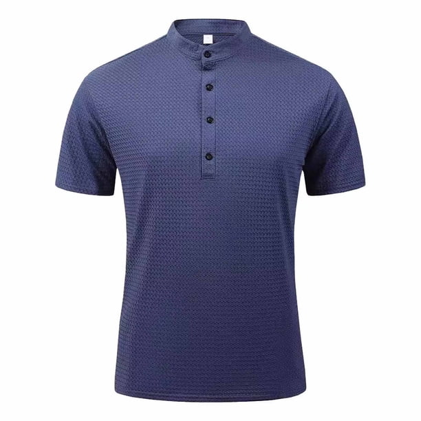 pstuiky Camisas de manga corta para hombre, Camisa informal de color liso con botones y cuello alto para hombre, versátil, de manga corta camisas casuales para hombre xl