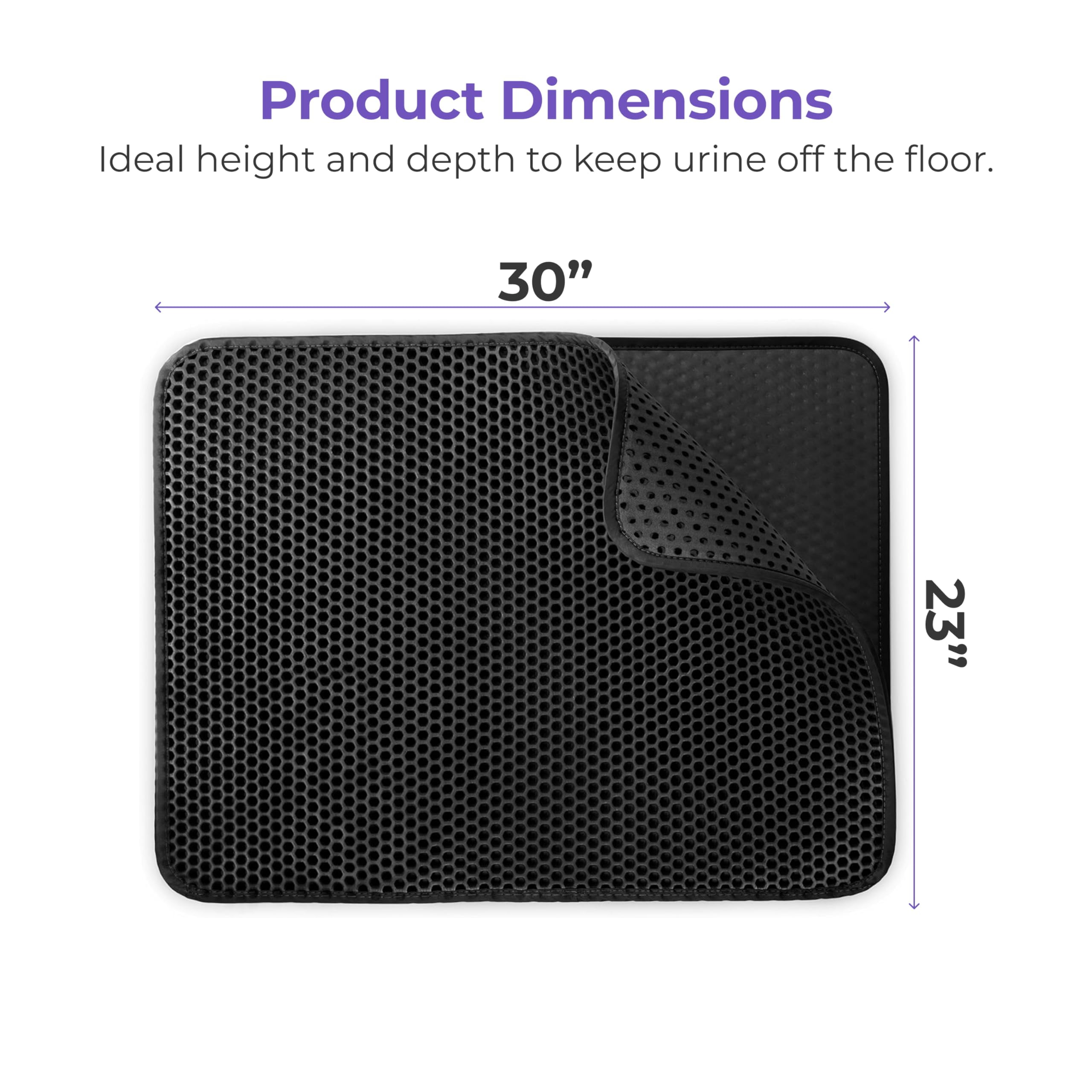 iPrimio Large Cat Litter Trapper Mat with Exclusive Urine/Waterproof Layer - Cat Litter Mat - Larger Holes with Urine Puppy Pad Option for Messy Cats - Soft on Paws and Light - 30" x 23" (Black Color