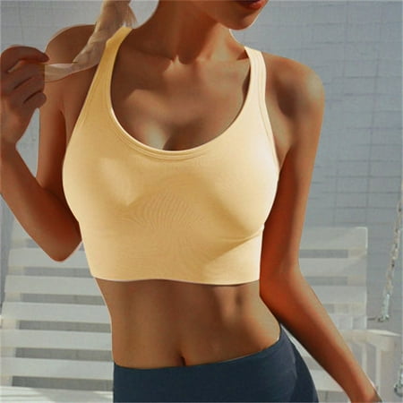 HCURIBAD Wireless Bras for Women Clearance! Women s Sports Tops Fitness Bra Hollow Breathable Running Bra Yoga Sportswear Backless Bra Sports Bras for Women Yoga Bra Yellow M