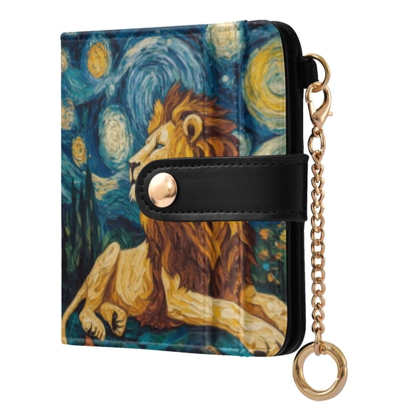 Qxltty Golden Lion King Ladies Wallet Rfid Slim Thin Compact Credit Card Women Wallet Zipper Coin Pocket and ID Window for Female Gifts