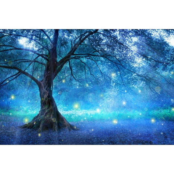 YUSDECOR Fairytale Photography Backdrop Newborn 7x5ft Wonderland Gold Glitter Fireworm Under the Tree Background for Baby Shower