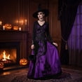 thumbnail image 5 of Sorvello Women's Halloween Gothic Dress Treehouse Thorn Pattern Lace Chiffon Long Sleeve Round Neck Maxi Dress Party Witch Cosplay Costume Evening Gown for Women Purple XL, 5 of 8
