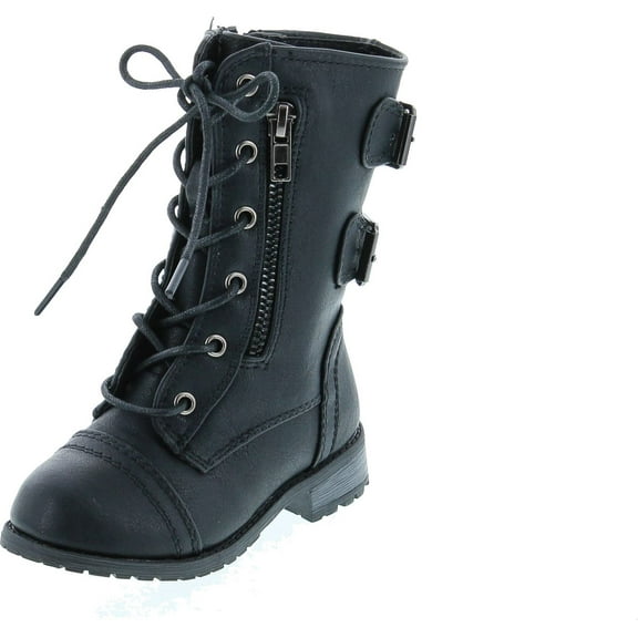 Link Mango-61KA Baby Girls Combat Lace Up Boots Black Toddler