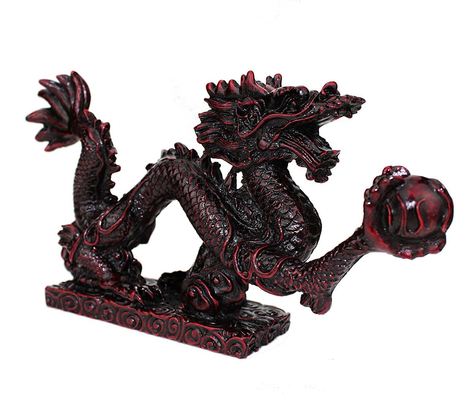 Feng Shui 9" Oriental Dragon Play w/ Ball Rosewood Red Statue Office Home Decor A10028