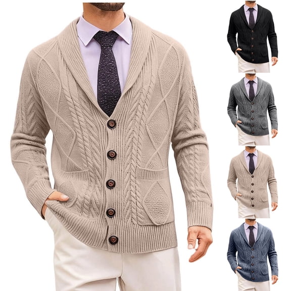 Zedker Mens Cardigan Sweaters V-Neck Long Sleeve Soft Slim Fit Cable Knit Button up Sweaters Black L