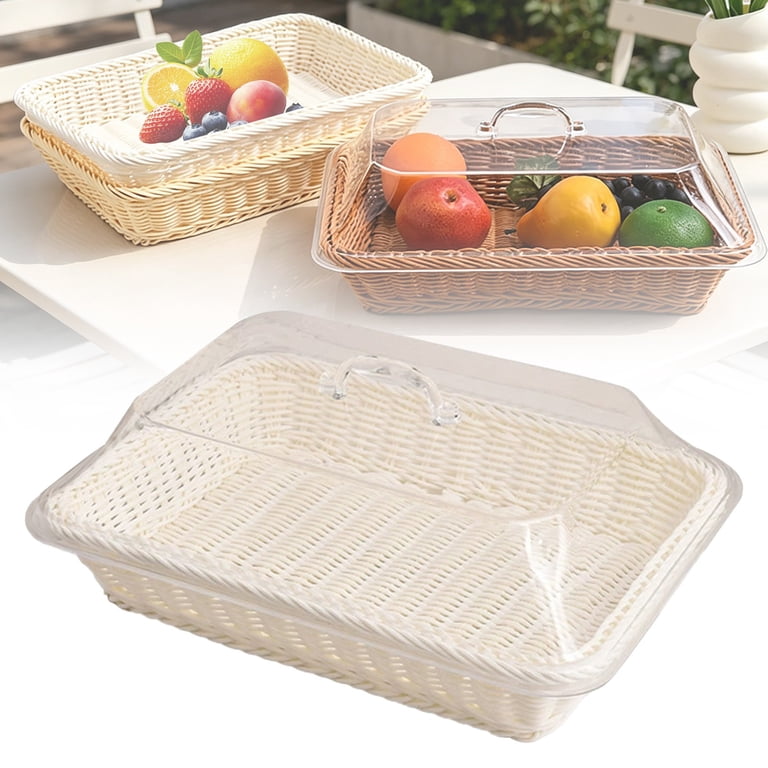 Woven Serving Basket with Transparent Acrylic Cover,Wood Rattan