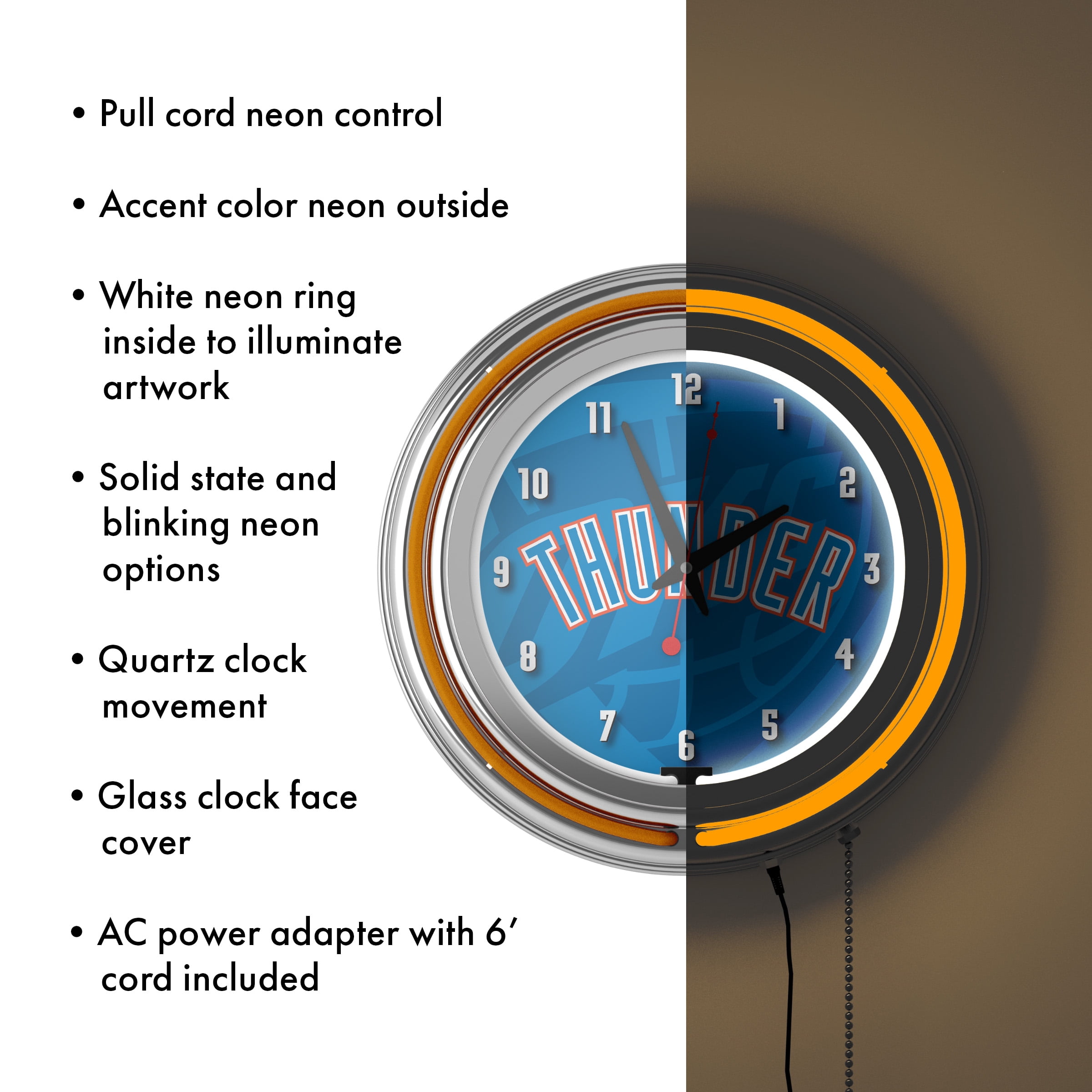 New Orleans Pelicans Fade Retro Neon Analog Wall Clock with Pull Chain