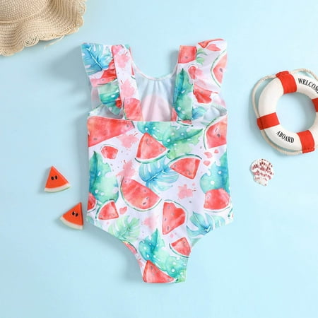 

Gubotare Summer Toddler Girls Ruffles Watermelon Prints 1 Piece Swimwear Beach Onesie Swimsuit Bikini Swim Practice Suit Girls Red 2-3 Years