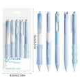 thumbnail image 3 of ROLKFUK 5 Pack Retractable Gel Pens 0.5mm, Fast Drying Blue Ink, Clear Body, Smooth Writing for Sch-ool Exams, Office & Stu-dents, No Cap Design, 3 of 6