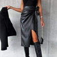 thumbnail image 4 of Fgnfyis High Waisted Leather Skirt with Slits and Hugging Punk Style for Women Fall Winter Fitted Midi Skirt Black XL, 4 of 6